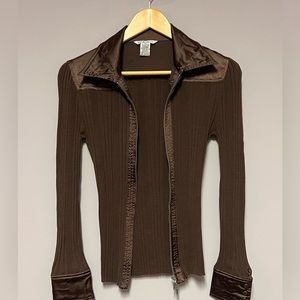 CAbi Retro SILK Sweater JACKET Brown WOMEN Medium